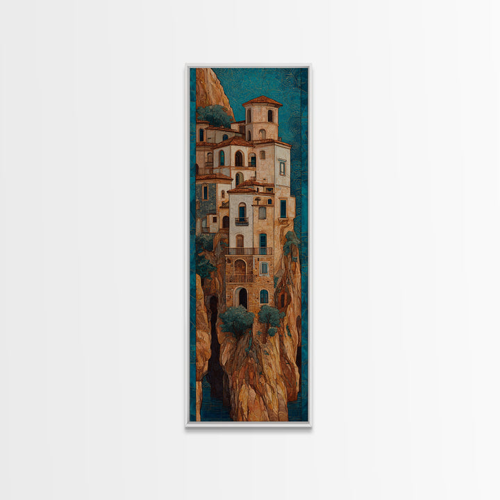 Amalfi Coast Cliffs Canvas Print, Italian Villa Art, Coastal Wall Art, Living Room Decor, Watercolor Art, Villa, IVA-1x3-1