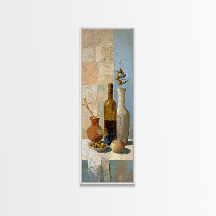 White Wine and Olives Still Life Canvas Print, Italian Villa Art, Wall Art Prints, Living Room Decor, Fine Art, Villa, IVA-1x3-100