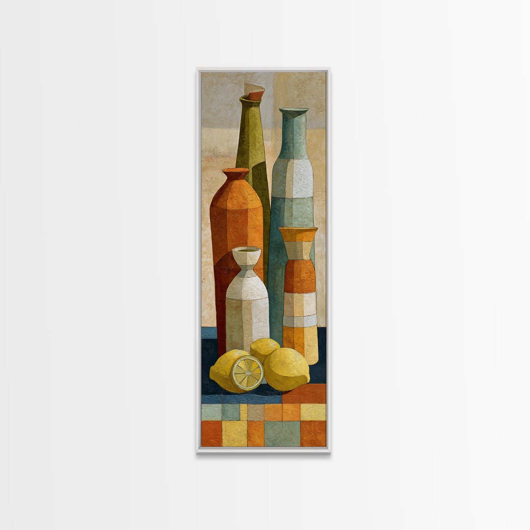 Coastal Lemons and Striped Cloth Arrangement Canvas Print, Italian Villa Art, Coastal Wall Decor, Living Room Decor, IVA-1x3-12