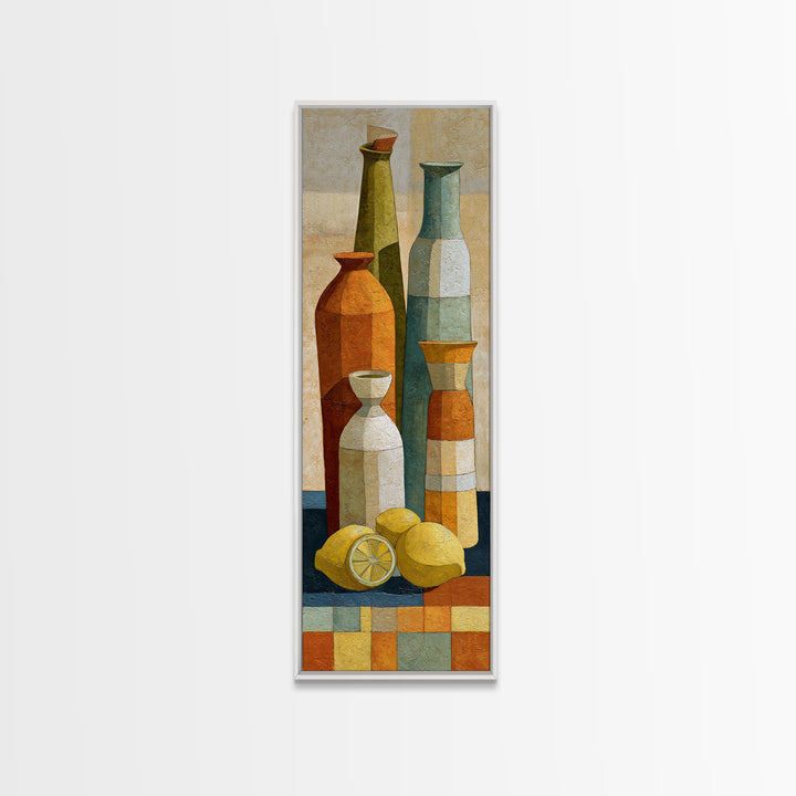 Coastal Lemons and Striped Cloth Arrangement Canvas Print, Italian Villa Art, Coastal Wall Decor, Living Room Decor, IVA-1x3-12