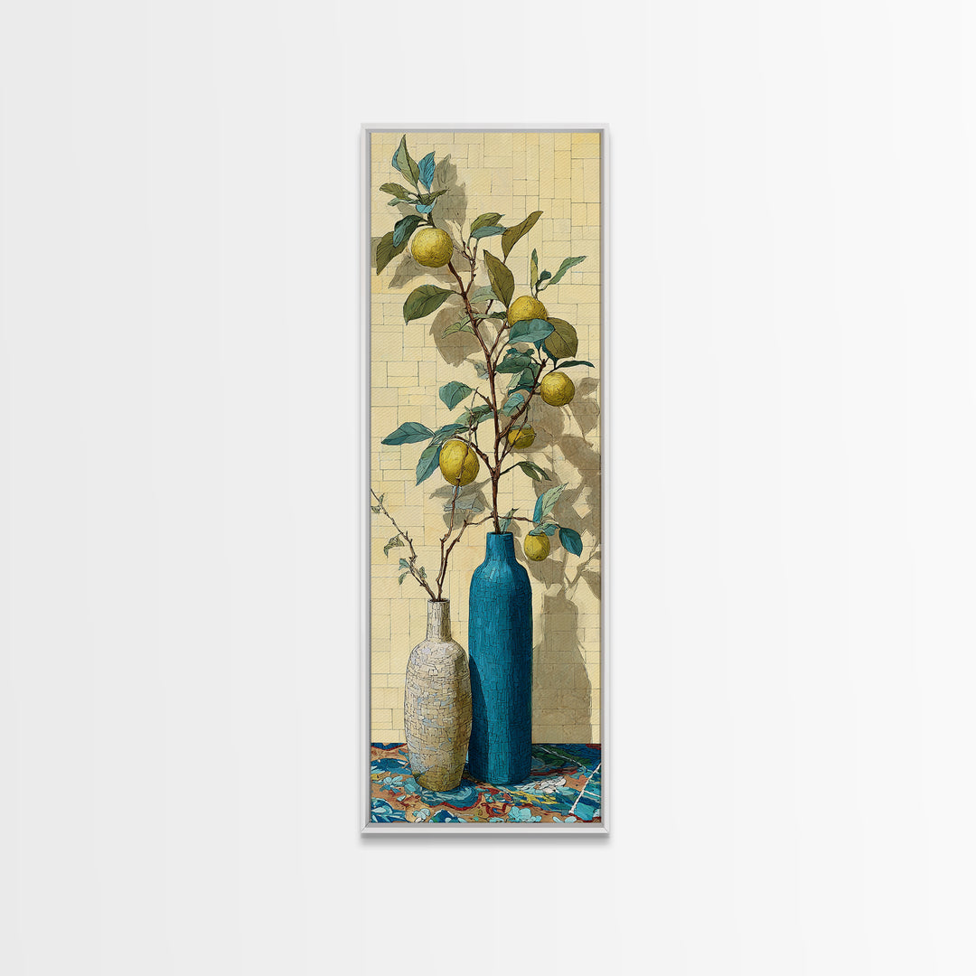 Lemon Branch in Blue Ceramic Vase Canvas Print, Italian Villa Art, Gallery Wall, Living Room Decor, Fine Art, Villa, Home Decor, IVA-1x3-14