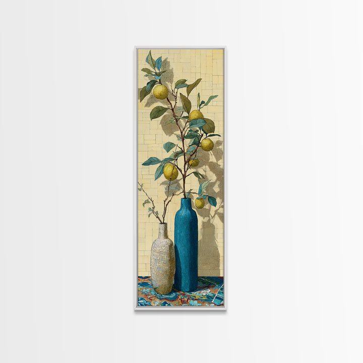 Lemon Branch in Blue Ceramic Vase Canvas Print, Italian Villa Art, Gallery Wall, Living Room Decor, Fine Art, Villa, Home Decor, IVA-1x3-14