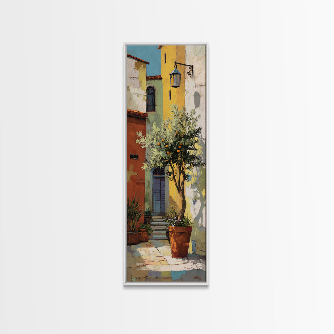 Orange Tree in a Courtyard Planter Canvas Print, Italian Villa Art, Coastal Decor, Living Room Decor, Fine Art, Villa, IVA-1x3-2