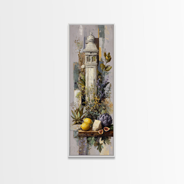 Figs and Cheese on Rustic Wooden Board Canvas Print, Italian Villa Art, Landscape Art, Living Room Decor, Watercolor Art, Villa, IVA-1x3-21