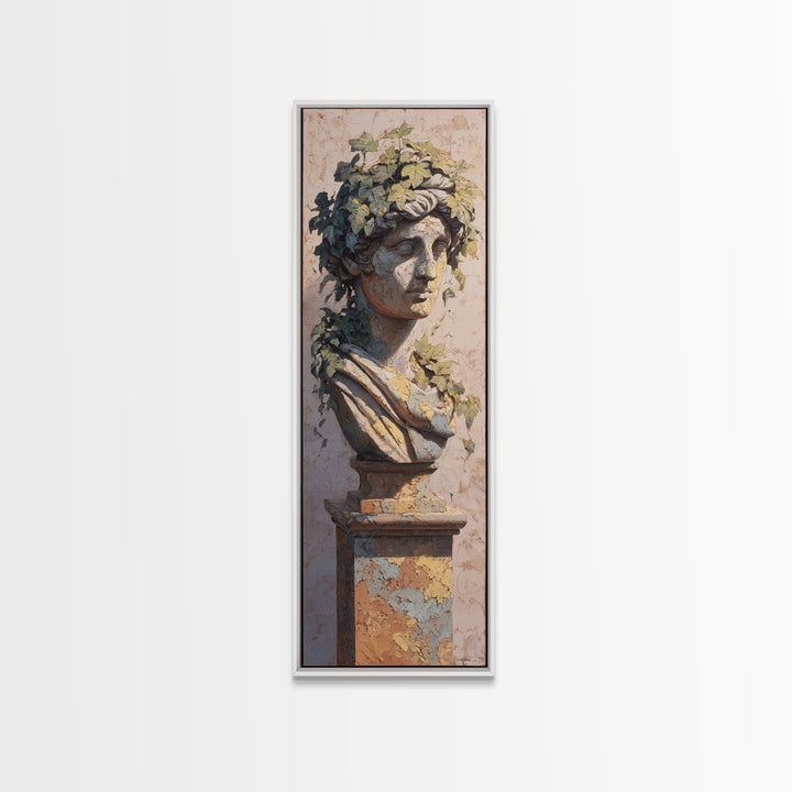 Classic Roman Statue Bust Framed Canvas Print, Italian Villa Art, Travel Poster, Living Room Decor, Villa, Fine Art Print, IVA-1x3-24