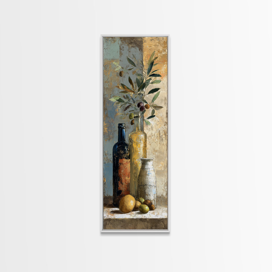 White Wine and Olives Still Life Canvas Print, Italian Villa Art, Neutral Wall Art, Living Room Decor, Fine Art, Villa, IVA-1x3-28