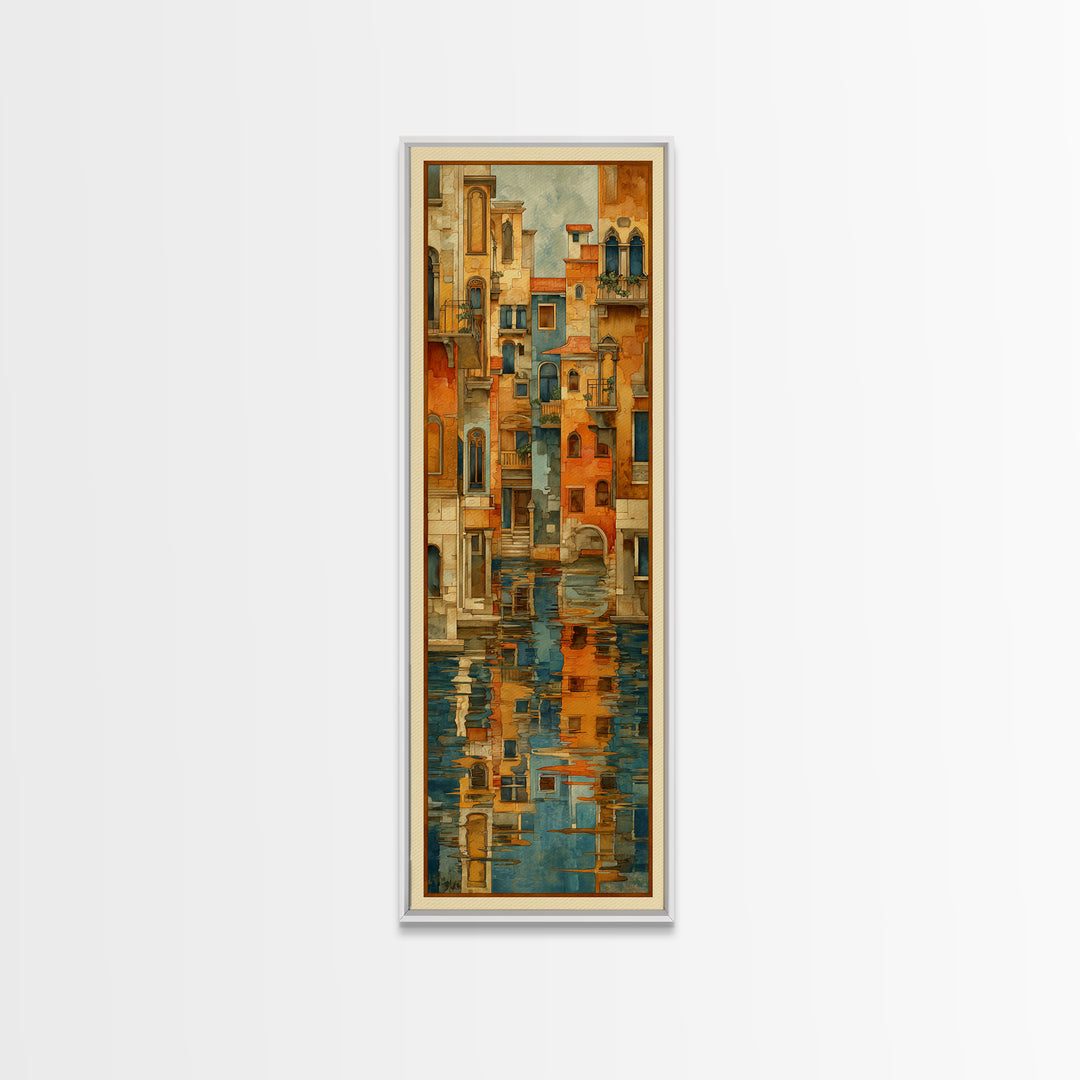 Venetian Canal Reflection Without City Crowd Canvas Print, Italian Villa Art, Rustic Home Decor, Living Room Decor, Villa, IVA-1x3-32
