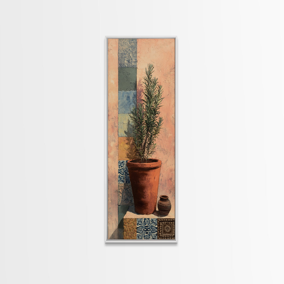 Terra Cotta Pot Framed Canvas Print, Italian Villa Art, Farmhouse Wall Art, Living Room Decor, Watercolor Art, Villa, IVA-1x3-34