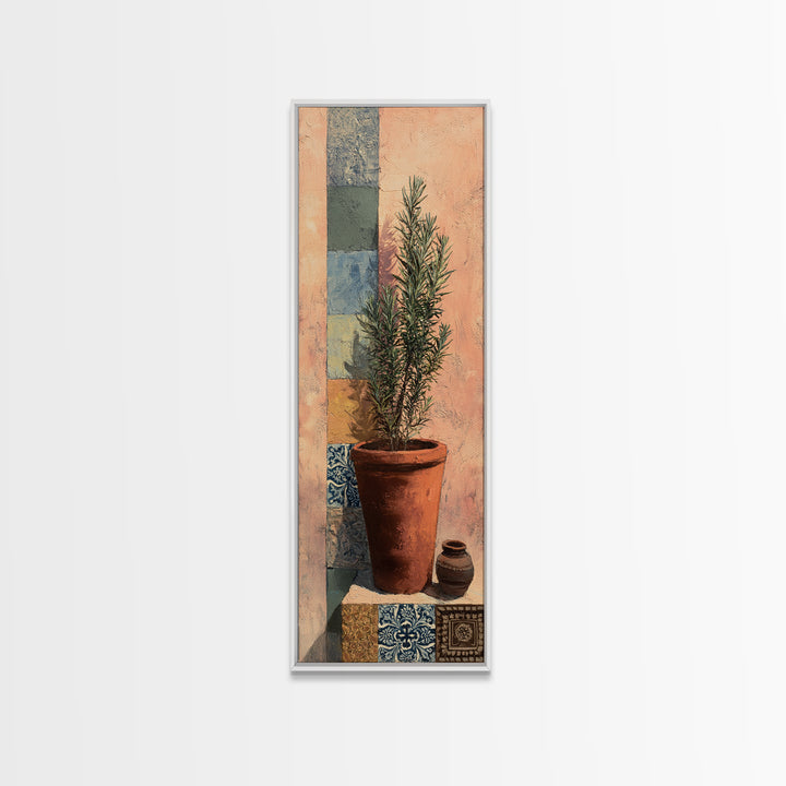 Terra Cotta Pot Framed Canvas Print, Italian Villa Art, Farmhouse Wall Art, Living Room Decor, Watercolor Art, Villa, IVA-1x3-34