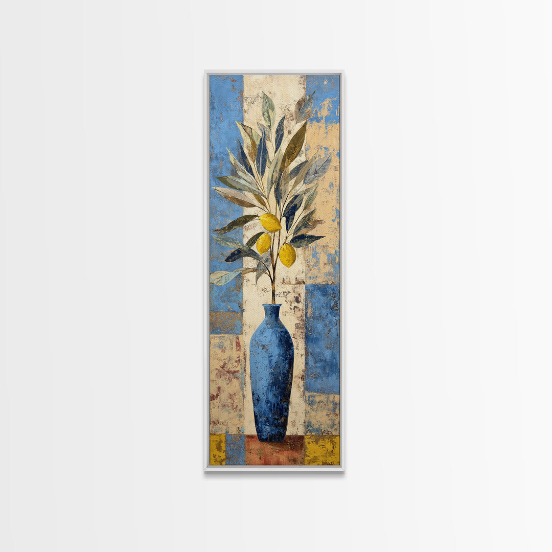 Lemon Branch in Blue Ceramic Vase Canvas Print, Italian Villa Art, Gallery Wall, Living Room Decor, Fine Art, Villa, Home Decor, IVA-1x3-38