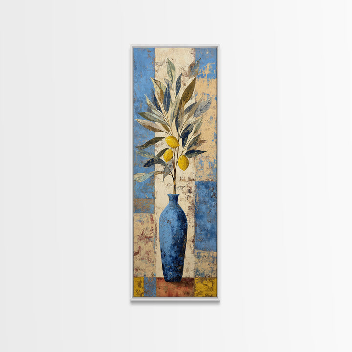 Lemon Branch in Blue Ceramic Vase Canvas Print, Italian Villa Art, Gallery Wall, Living Room Decor, Fine Art, Villa, Home Decor, IVA-1x3-38