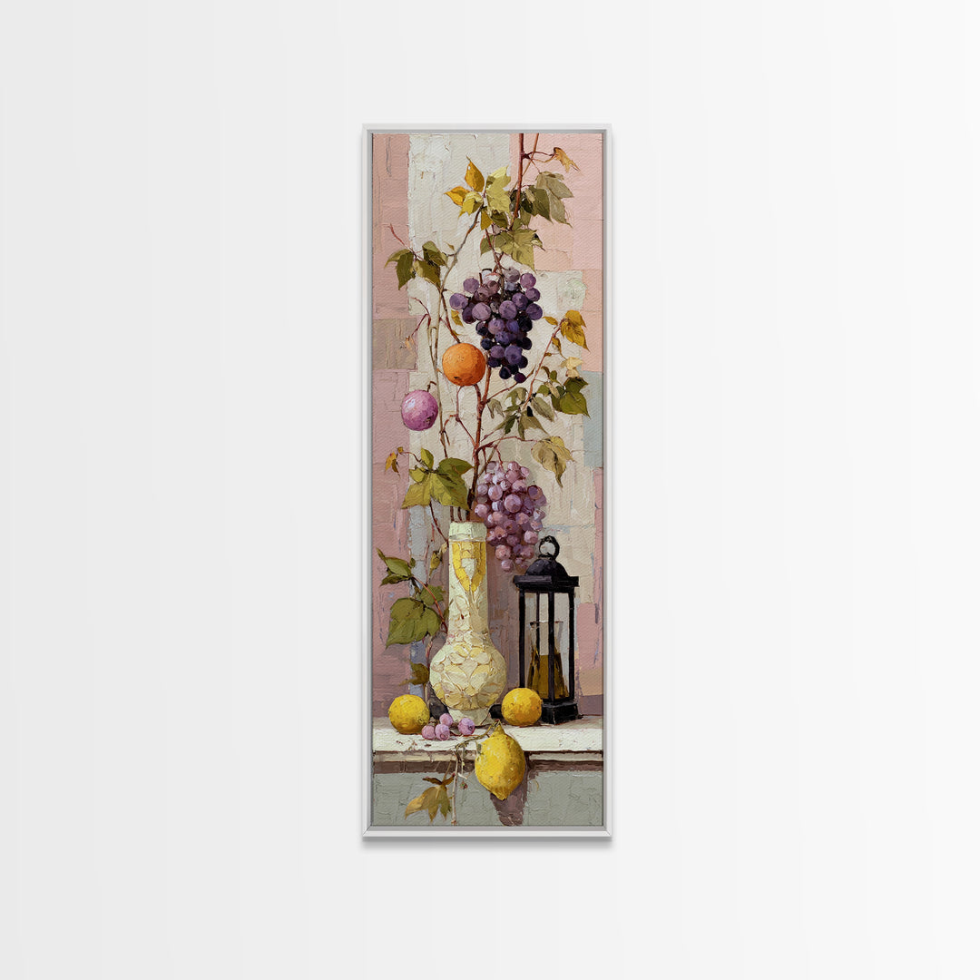Grapevine and Wine Still Life on Linen Canvas Print, Italian Villa Art, Wall Decor, Living Room Decor, Abstract Art, Villa, IVA-1x3-43