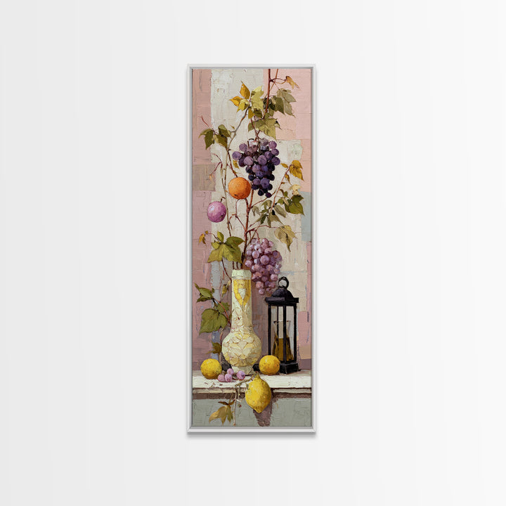 Grapevine and Wine Still Life on Linen Canvas Print, Italian Villa Art, Wall Decor, Living Room Decor, Abstract Art, Villa, IVA-1x3-43
