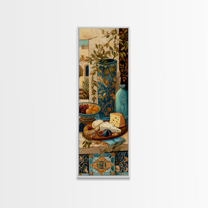 Figs and Cheese on Rustic Wooden Board Framed Canvas Print, Italian Villa Art, Travel Poster, Living Room Decor, Oil Painting, IVA-1x3-45