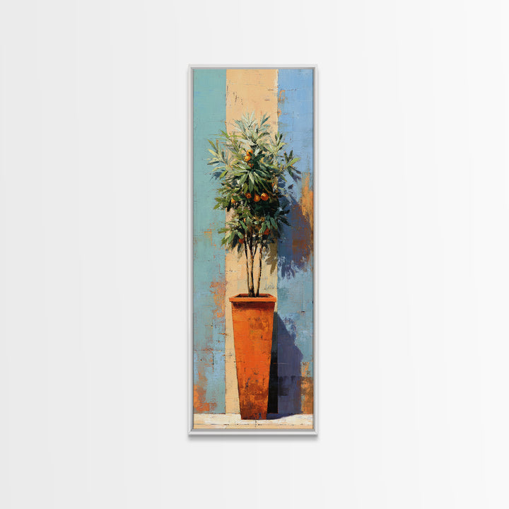 Orange Tree in a Courtyard Planter Framed Canvas Print, Italian Villa Art, Digital Download Art, Living Room Decor, Villa, IVA-1x3-50