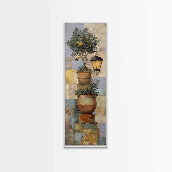Terra Cotta Pot Framed Canvas Print, Italian Villa Art, Farmhouse Wall Art, Living Room Decor, Watercolor Art, Villa, IVA-1x3-58