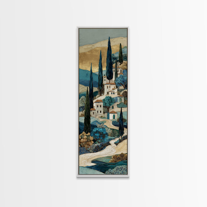 Tuscan Hillside with Cypress Trees and Golden Canvas Print, Italian Villa Art, Digital Art Print, Living Room Decor, Villa, IVA-1x3-61