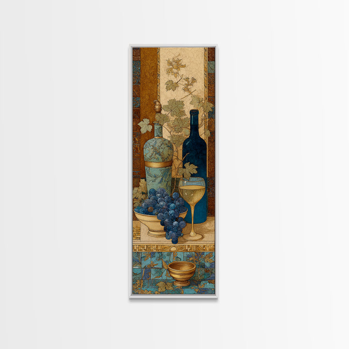 Grapevine and Wine Still Life on Linen Canvas Print, Italian Villa Art, Minimalist Decor, Living Room Decor, Abstract Art, IVA-1x3-67