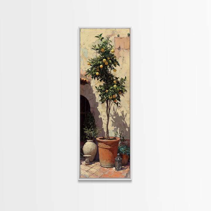 Orange Tree in a Courtyard Planter Framed Canvas Print, Italian Villa Art, Digital Download Art, Living Room Decor, Villa, IVA-1x3-74