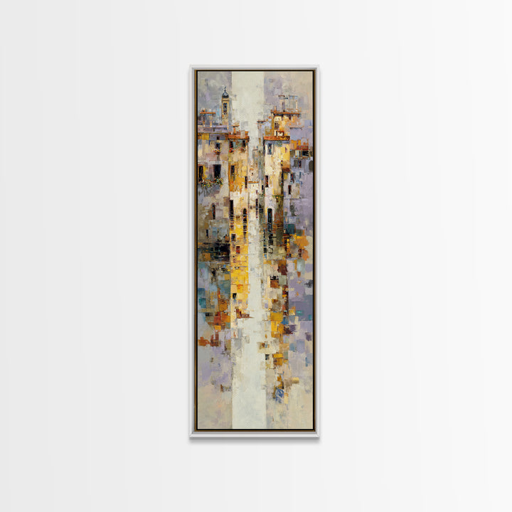Venetian Canal Reflection Without City Crowd Canvas Print, Italian Villa Art, Textured Painting, Living Room Decor, Villa, IVA-1x3-80