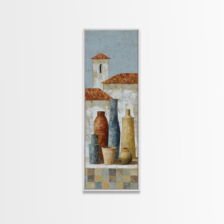 Terracotta Rooftops Against Pale Sky Canvas Print, Italian Villa Art, Minimalist Decor, Living Room Decor, Fine Art, Villa, IVA-1x3-88