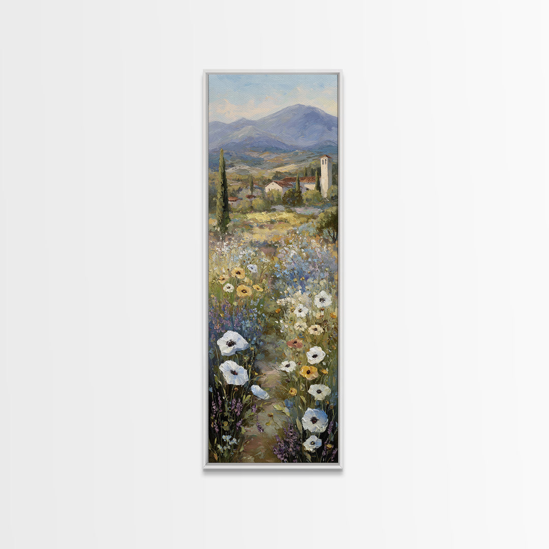 Tuscan Poppy Field Canvas Print, Italian Villa Art, Framed Wall Art, Living Room Decor, Watercolor Art, Villa, IVA-1x3-99
