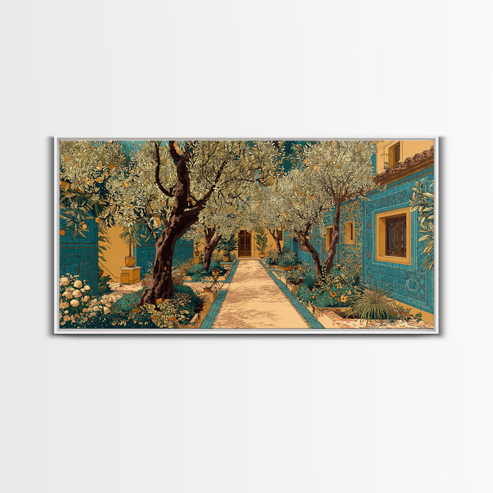 Olive Grove Path Framed Canvas Print, Italian Villa Art, Printable Wall Art, Living Room Decor, Watercolor Art, Villa, IVA-2x1-23