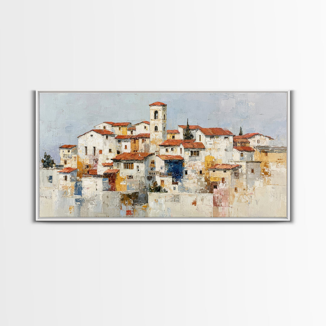 Terracotta Rooftops Against Pale Sky Framed Canvas Print, Italian Villa Art, Room Decor, Living Room Decor, Fine Art, Villa, IVA-2x1-24