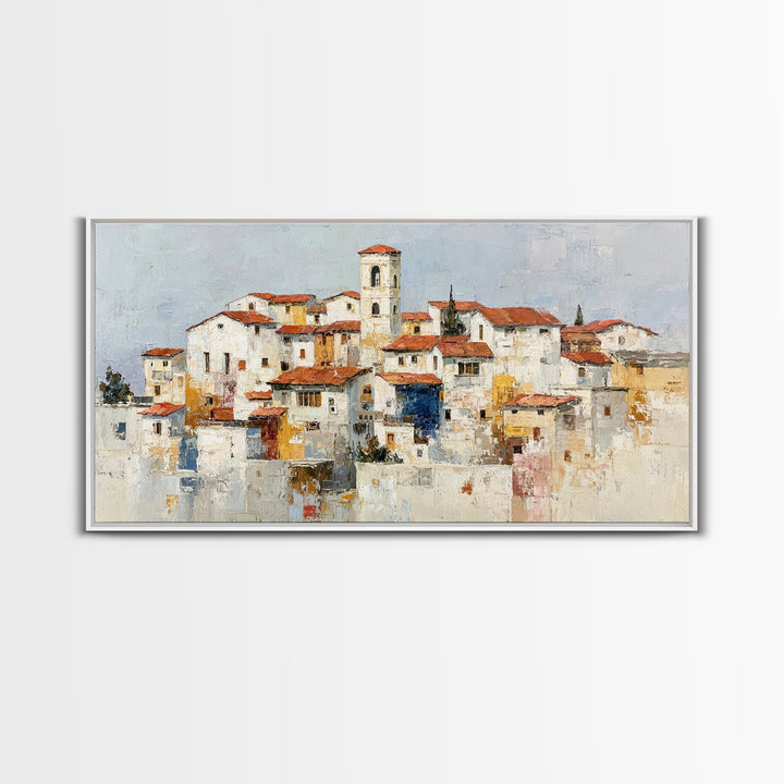 Terracotta Rooftops Against Pale Sky Framed Canvas Print, Italian Villa Art, Room Decor, Living Room Decor, Fine Art, Villa, IVA-2x1-24