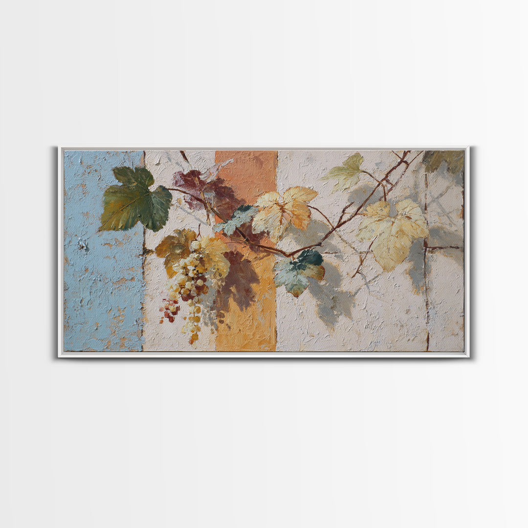 Grapevine and Wine Still Life on Linen Framed Canvas Print, Italian Villa Art, Printable Art, Living Room Decor, Villa, IVA-2x1-3