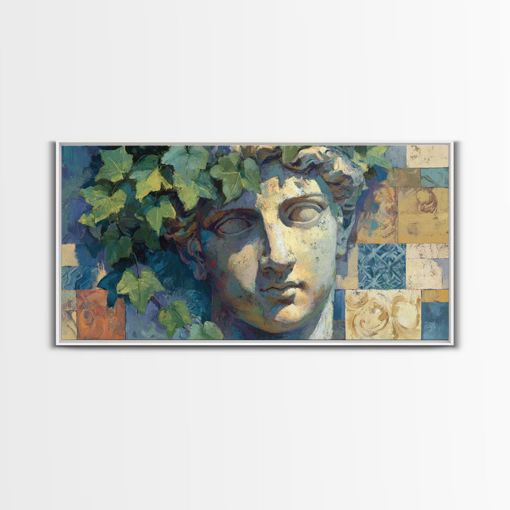 Classic Roman Statue Bust Canvas Print, Italian Villa Art, Living Room Decor, Oil Painting, Villa, Bedroom Wall Art, IVA-2x1-32