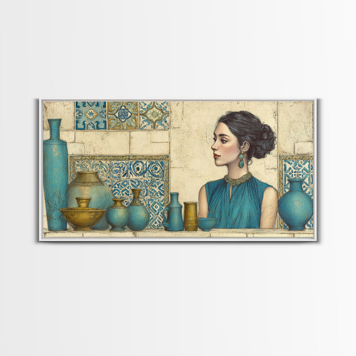 Renaissance Inspired Portrait with Modern Softness Canvas Print, Italian Villa Art, Landscape Print, Living Room Decor, Villa, IVA-2x1-38