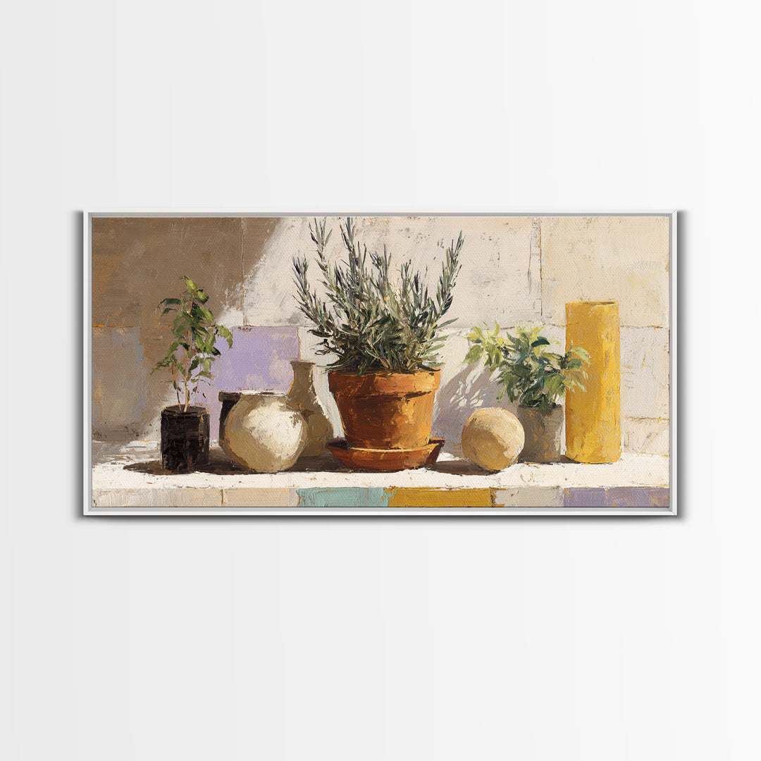 Terra Cotta Pot Framed Canvas Print, Italian Villa Art, Digital Art Print, Living Room Decor, Fine Art, Villa, Luxury Decor, IVA-2x1-42