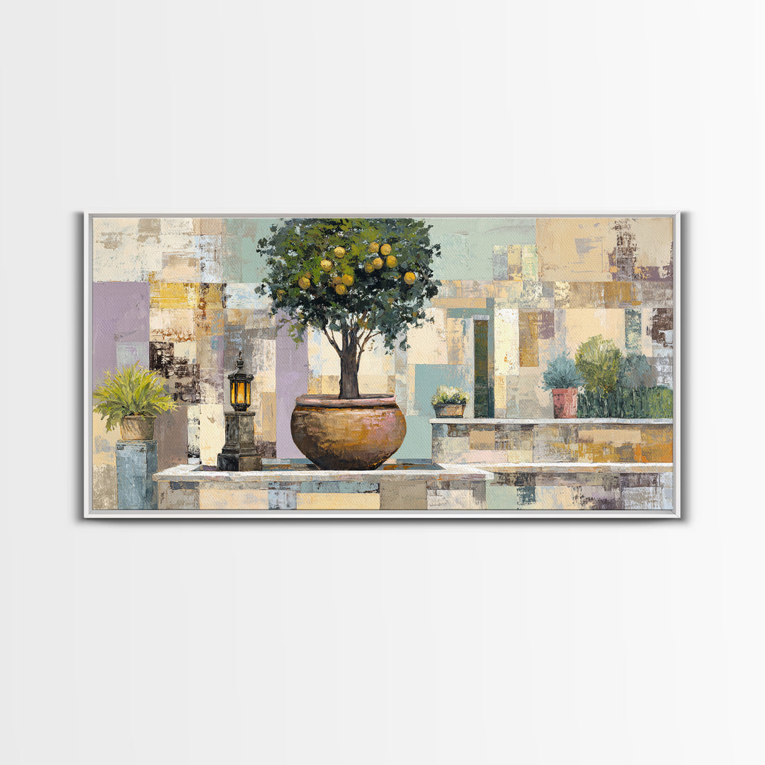 Orange Tree in a Courtyard Planter Canvas Print, Italian Villa Art, Statement Artwork, Living Room Decor, Fine Art, Villa, IVA-2x1-58
