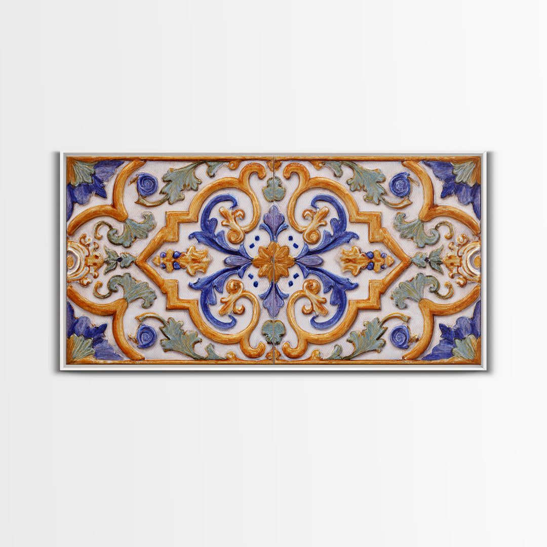 Italian Tile Pattern Canvas Print, Italian Villa Art, Statement Artwork, Living Room Decor, Fine Art, Villa, Oil Painting, IVA-2x1-61