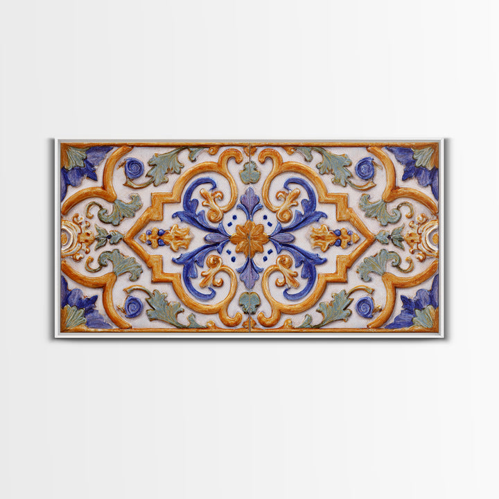 Italian Tile Pattern Canvas Print, Italian Villa Art, Statement Artwork, Living Room Decor, Fine Art, Villa, Oil Painting, IVA-2x1-61