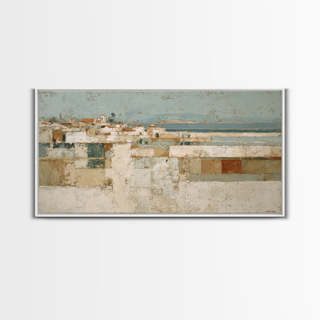 Terracotta Rooftops Against Pale Sky Framed Canvas Print, Italian Villa Art, Printable Art, Living Room Decor, Fine Art, Villa, IVA-2x1-72