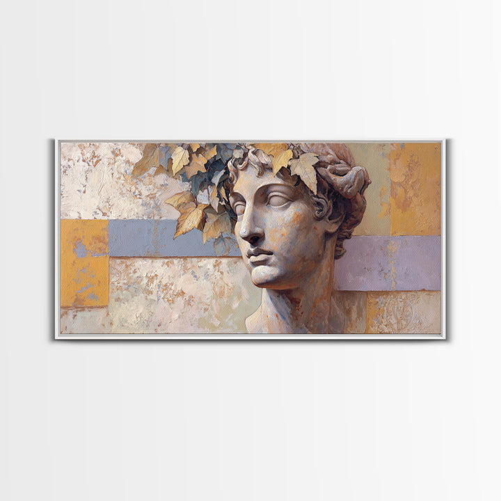 Classic Roman Statue Bust Framed Canvas Print, Italian Villa Art, Landscape Painting, Living Room Decor, Fine Art, Villa, IVA-2x1-80