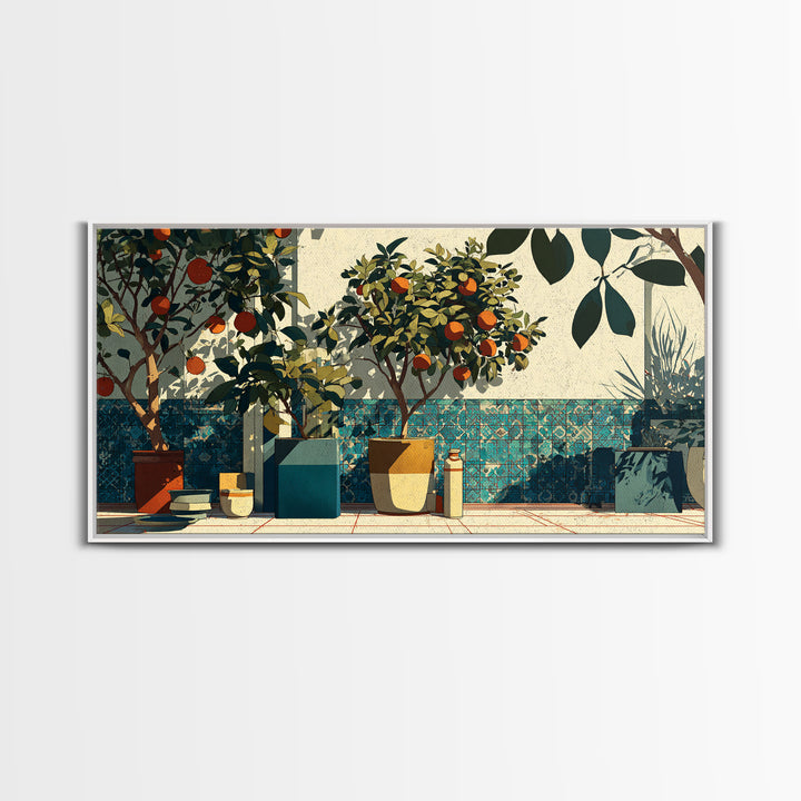 Orange Tree in a Courtyard Planter Canvas Print, Italian Villa Art, Statement Artwork, Living Room Decor, Fine Art, Villa, IVA-2x1-82