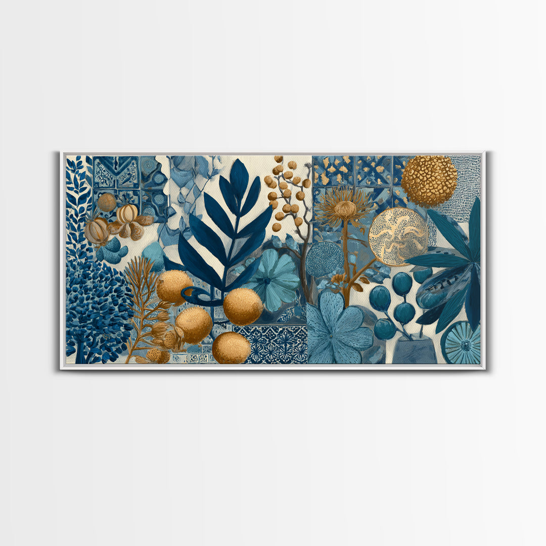 Italian Tile Pattern Framed Canvas Print, Italian Villa Art, Textured Painting, Living Room Decor, Villa, Living Room Wall Art, IVA-2x1-85