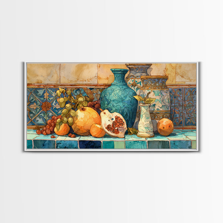 Marble Fruit Still Life Framed Canvas Print, Italian Villa Art, Contemporary Art, Living Room Decor, Fine Art, Villa, IVA-2x1-91