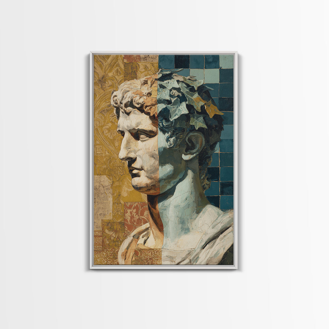 Classic Roman Statue Bust Framed Canvas Print, Italian Villa Art, Modern Decor, Living Room Decor, Oil Painting, Villa, IVA-2x3-20