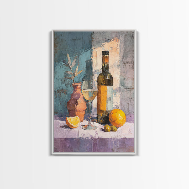 White Wine and Olives Still Life Framed Canvas Print, Italian Villa Art, Printable Art, Living Room Decor, Fine Art, Villa, IVA-2x3-24