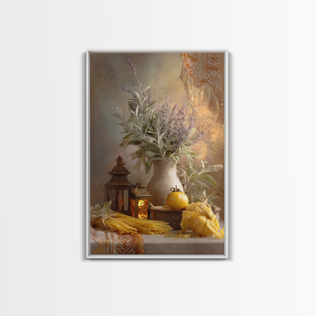 Pasta Herbs and Tomatoes Still Life Canvas Print, Italian Villa Art, Coastal Wall Art, Living Room Decor, Watercolor Art, Villa, IVA-2x3-27