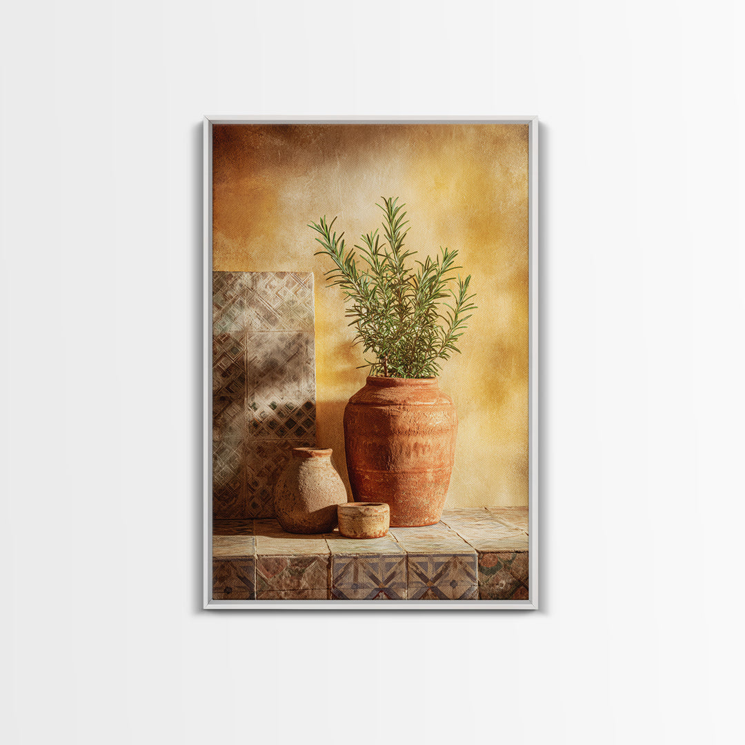 Terra Cotta Pot Framed Canvas Print, Italian Villa Art, Digital Art Print, Living Room Decor, Fine Art, Villa, Luxury Decor, IVA-2x3-30