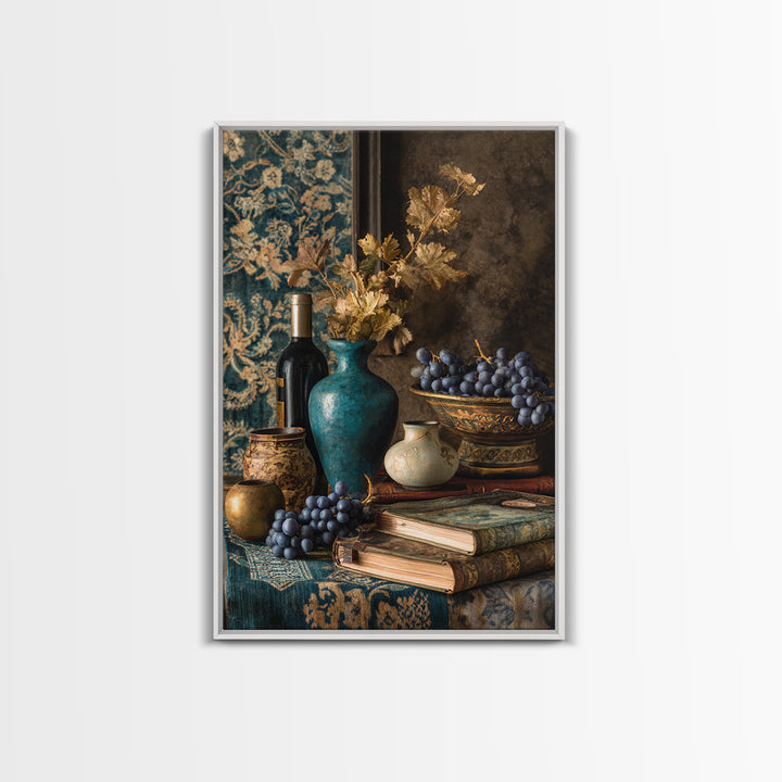 Grapevine and Wine Still Life on Linen Canvas Print, Italian Villa Art, Living Room Art, Living Room Decor, Abstract Art, Villa, IVA-2x3-39