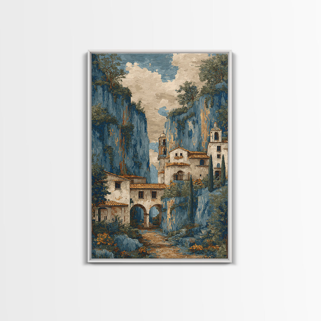 Amalfi Coast Cliffs Canvas Print, Italian Villa Art, Fine Art Print, Living Room Decor, Fine Art, Villa, Original Painting, IVA-2x3-45
