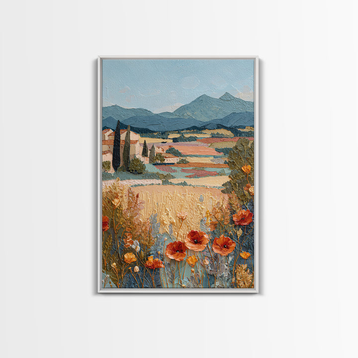 Tuscan Poppy Field Framed Canvas Print, Italian Villa Art, Travel Poster, Living Room Decor, Abstract Art, Villa, IVA-2x3-47