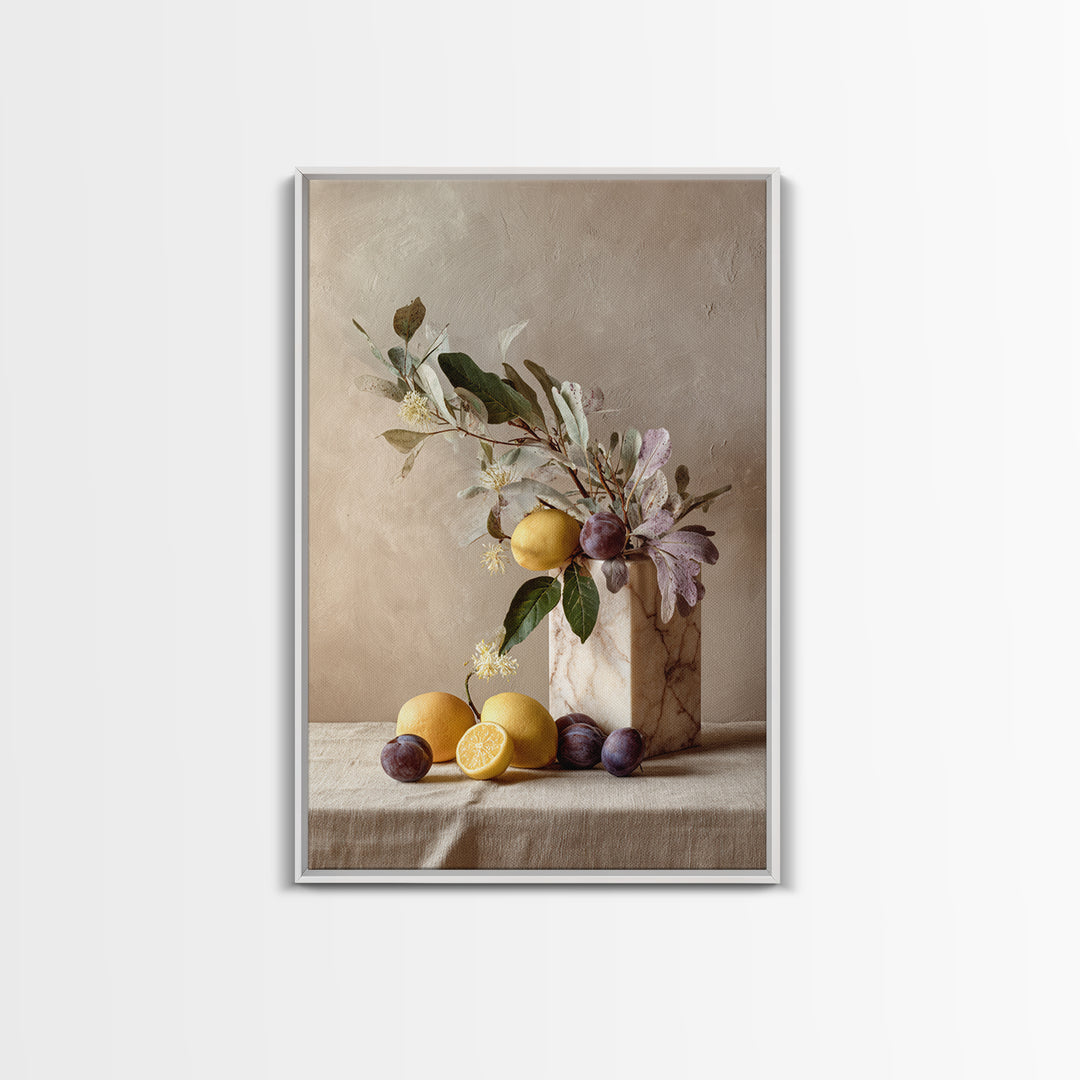 Marble Fruit Still Life Framed Canvas Print, Italian Villa Art, Digital Download Art, Living Room Decor, Fine Art, Villa, IVA-2x3-55