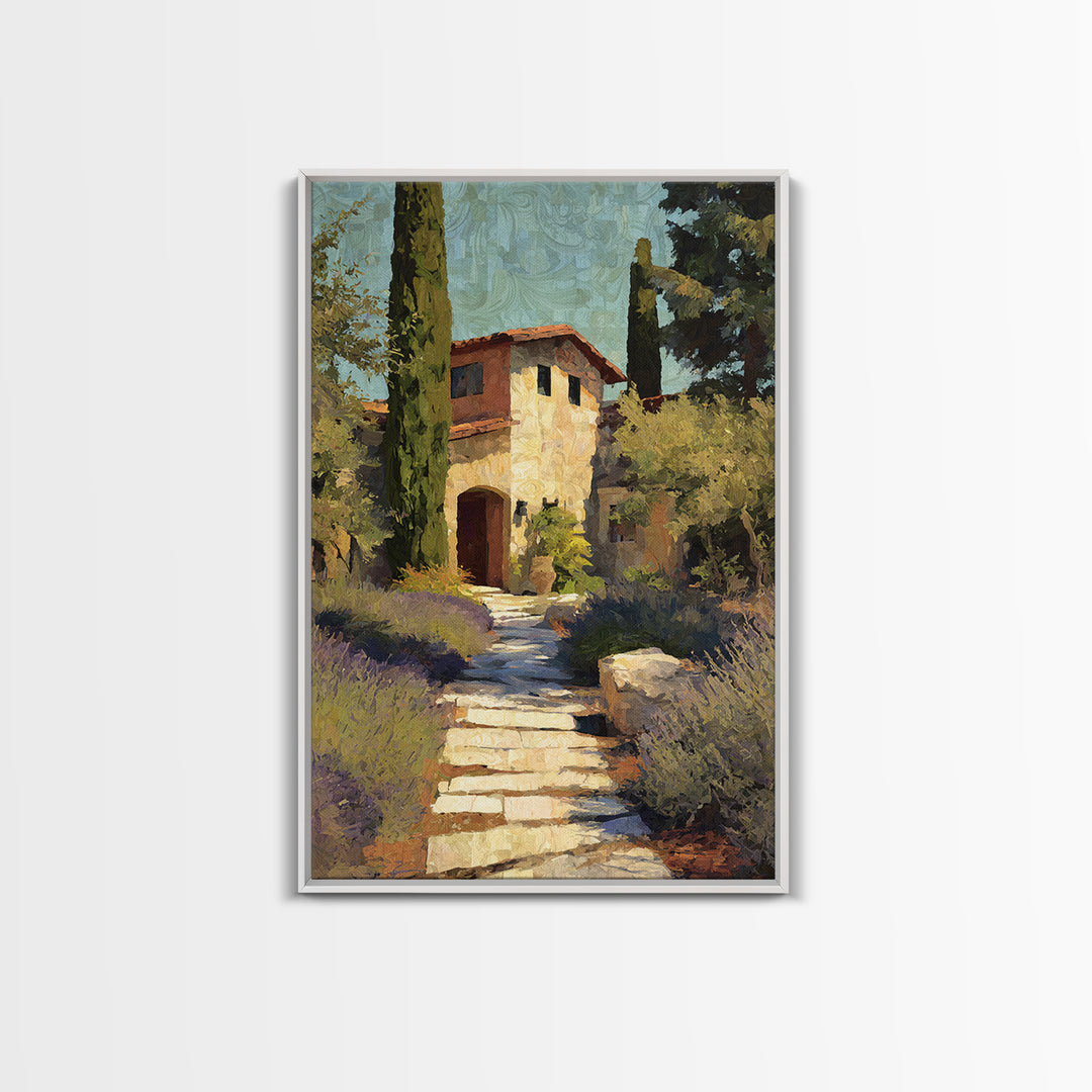 Olive Grove Path Framed Canvas Print, Italian Villa Art, Landscape Print, Living Room Decor, Oil Painting, Villa, IVA-2x3-59